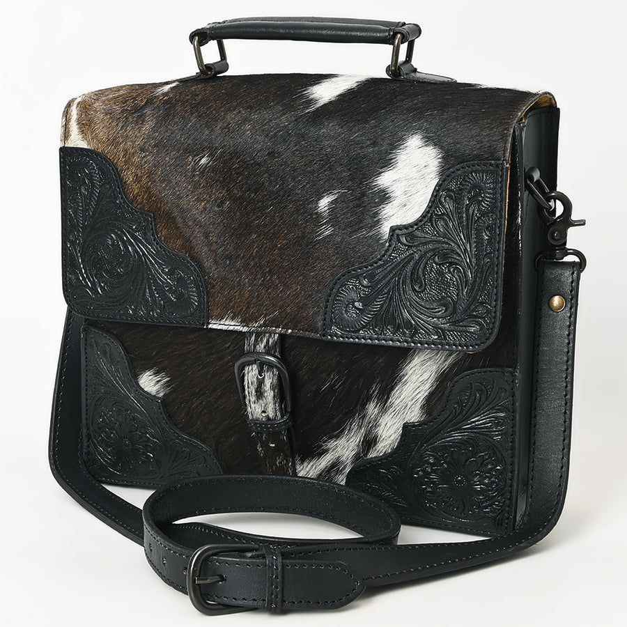American Darling Briefcase Hand Tooled Hair on Genuine Leather Western Women Bag Handbag Purse | Travel Bags - Uhorse
