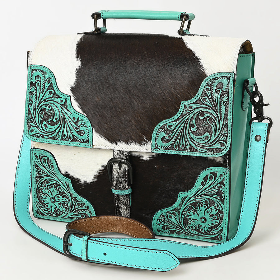 American Darling Briefcase Hand Tooled Hair on Genuine Leather Western Women Bag Handbag Purse | Travel Bags - Uhorse