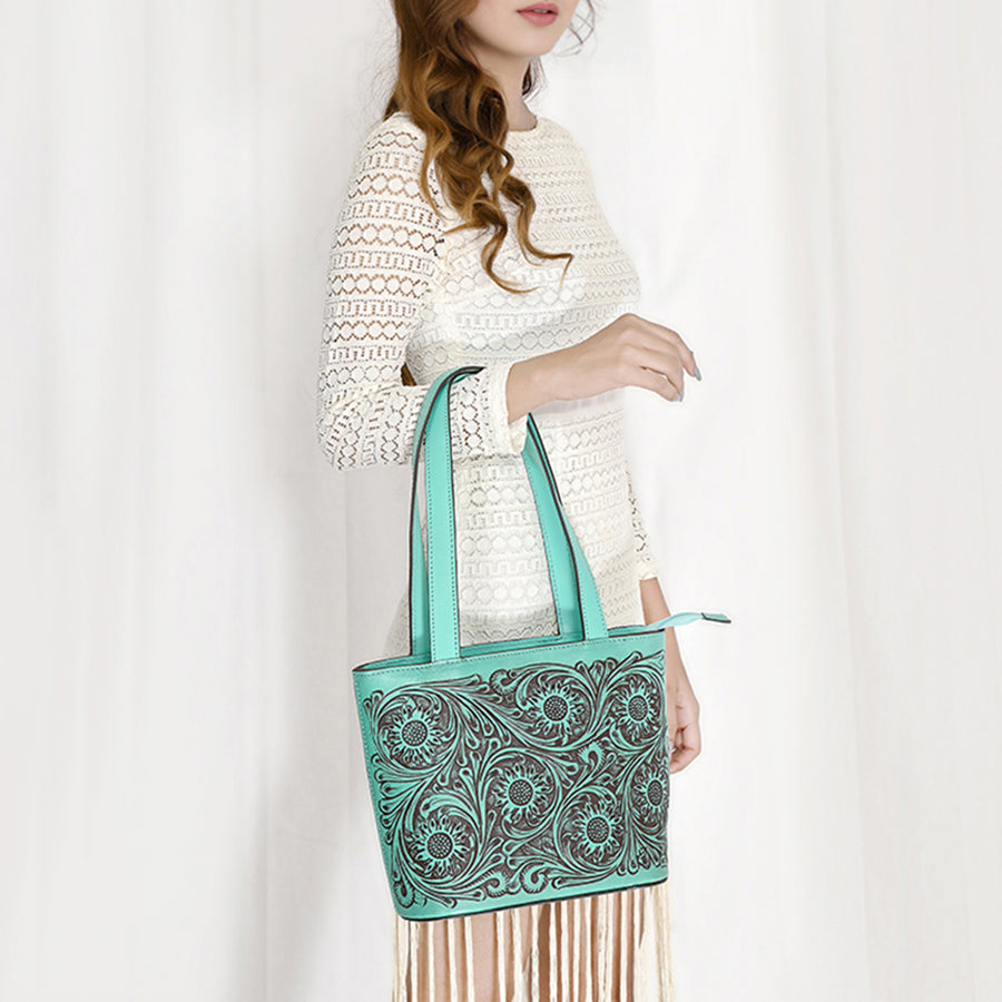 American Darling Tote Hand tooled Genuine Suede Leather Women Bag Western Handbag Purse | Travel Bags