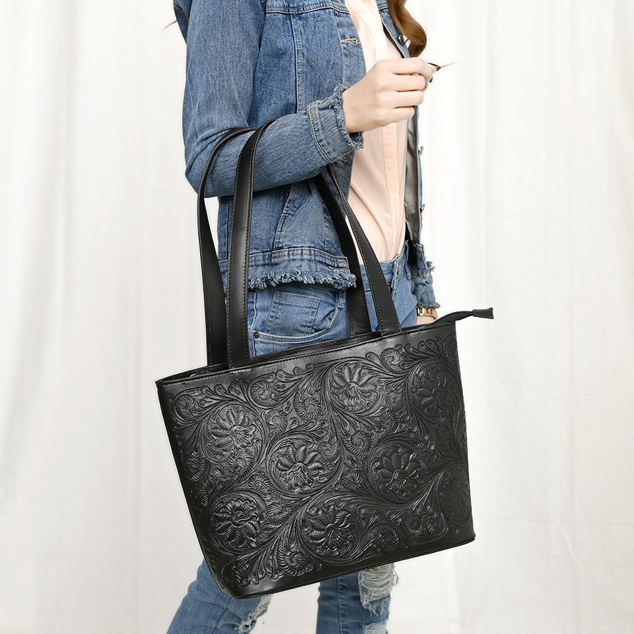 American Darling Tote Hand tooled Genuine Suede Leather Women Bag Western Handbag Purse | Travel Bags