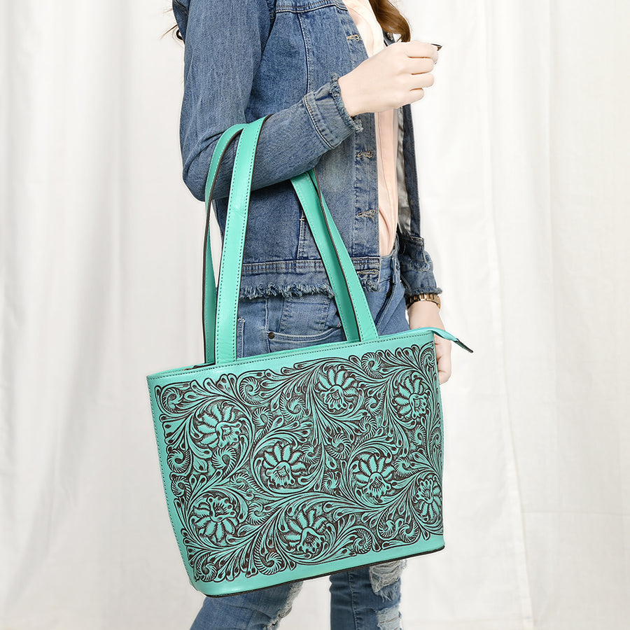 American Darling Tote Hand tooled Genuine Suede Leather Women Bag Western Handbag Purse | Travel Bags