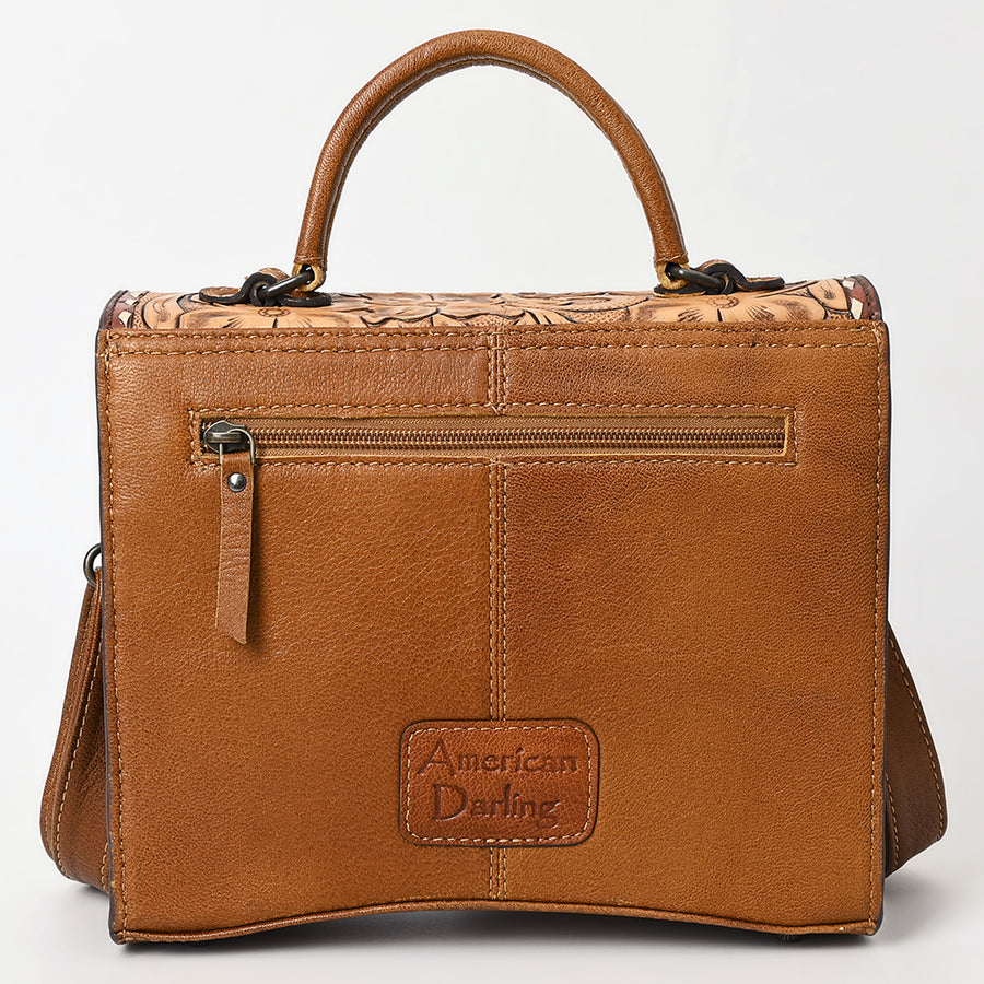 American Darling Hand-Tooled Leather Messenger Bag – Floral Carved Vegetable-Tanned Genuine Leather Western Crossbody Purse