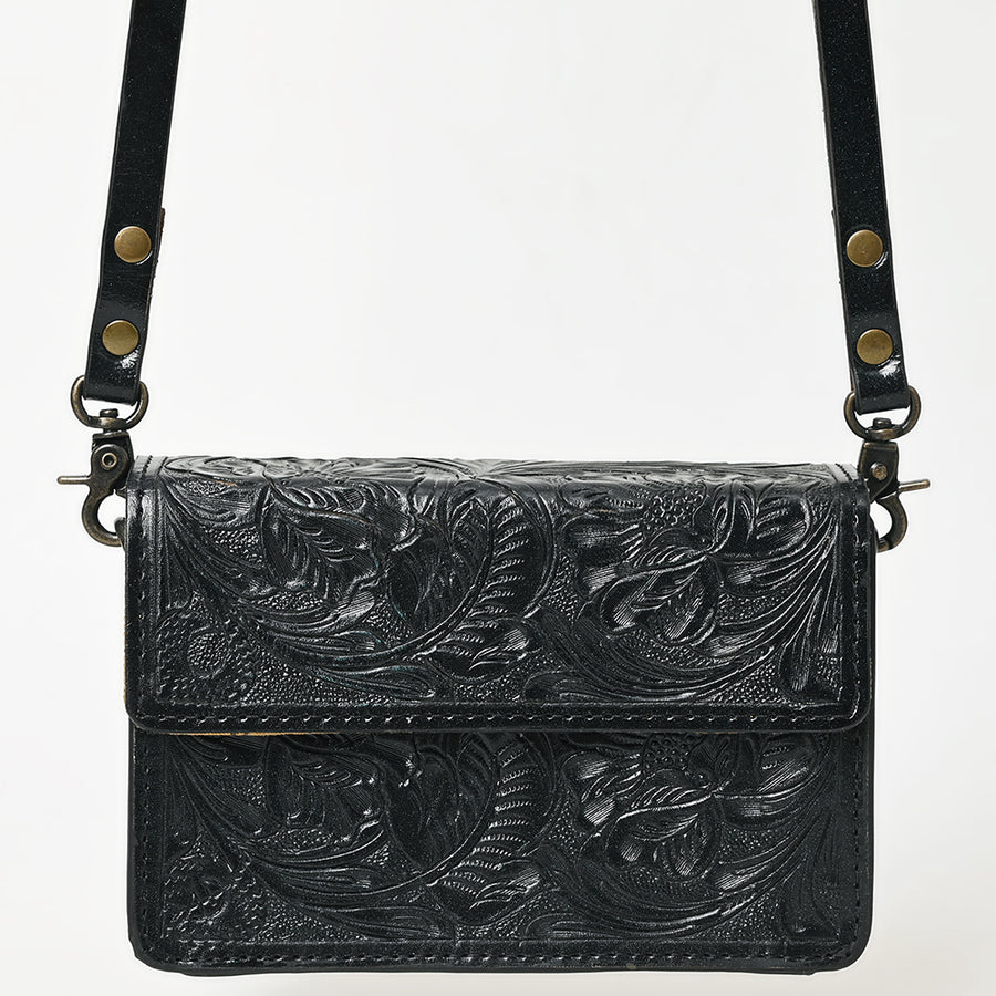American Darling Hand-Tooled Leather Small Cross Body Bag – Floral Carved Vegetable-Tanned Genuine Leather Western Purse
