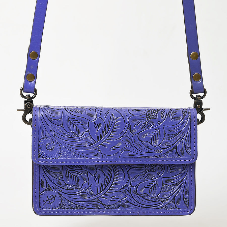 American Darling Hand-Tooled Leather Small Cross Body Bag – Floral Carved Vegetable-Tanned Genuine Leather Western Purse