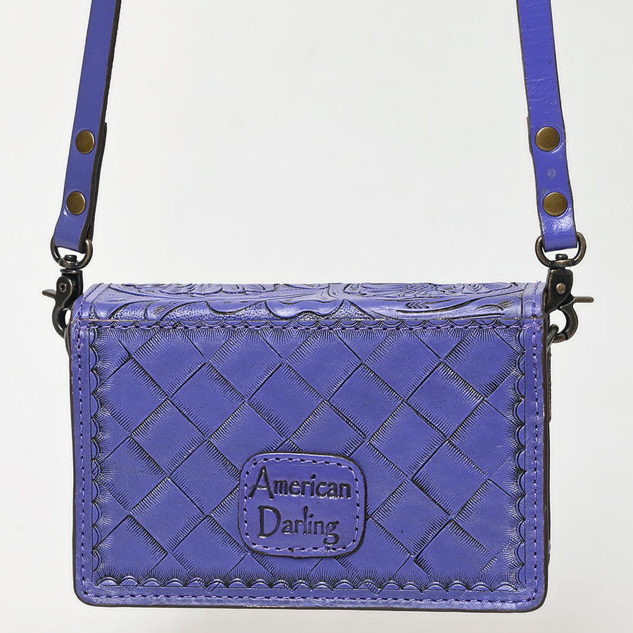 American Darling Hand-Tooled Leather Small Cross Body Bag – Floral Carved Vegetable-Tanned Genuine Leather Western Purse