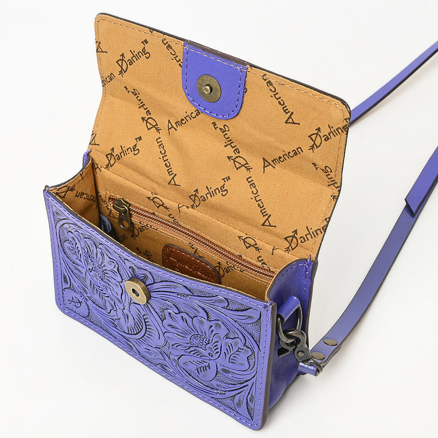 American Darling Hand-Tooled Leather Small Cross Body Bag – Floral Carved Vegetable-Tanned Genuine Leather Western Purse