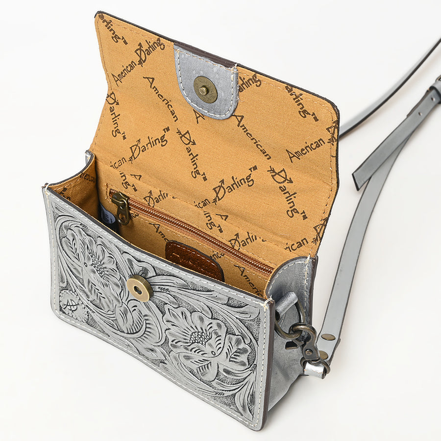 American Darling Hand-Tooled Leather Small Cross Body Bag – Floral Carved Vegetable-Tanned Genuine Leather Western Purse