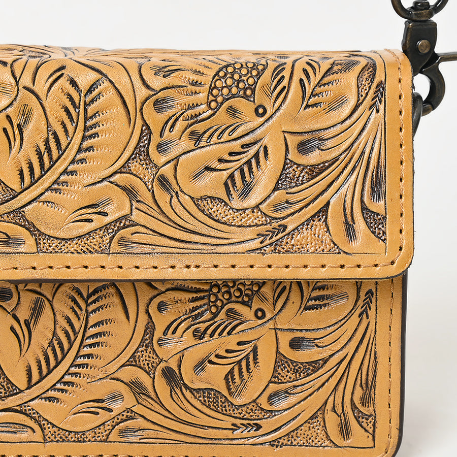 American Darling Hand-Tooled Leather Small Cross Body Bag – Floral Carved Vegetable-Tanned Genuine Leather Western Purse