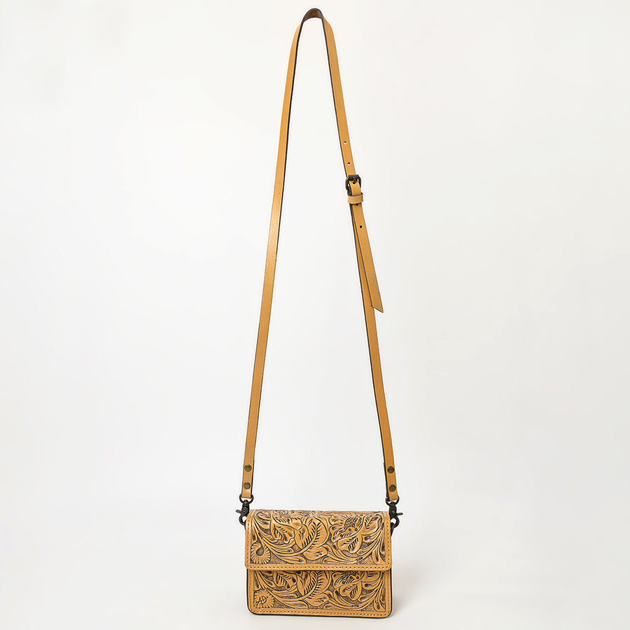 American Darling Hand-Tooled Leather Small Cross Body Bag – Floral Carved Vegetable-Tanned Genuine Leather Western Purse