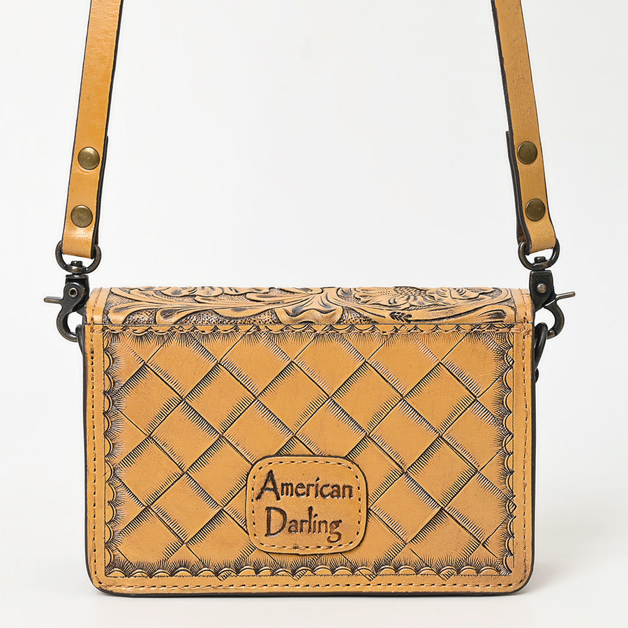 American Darling Hand-Tooled Leather Small Cross Body Bag – Floral Carved Vegetable-Tanned Genuine Leather Western Purse