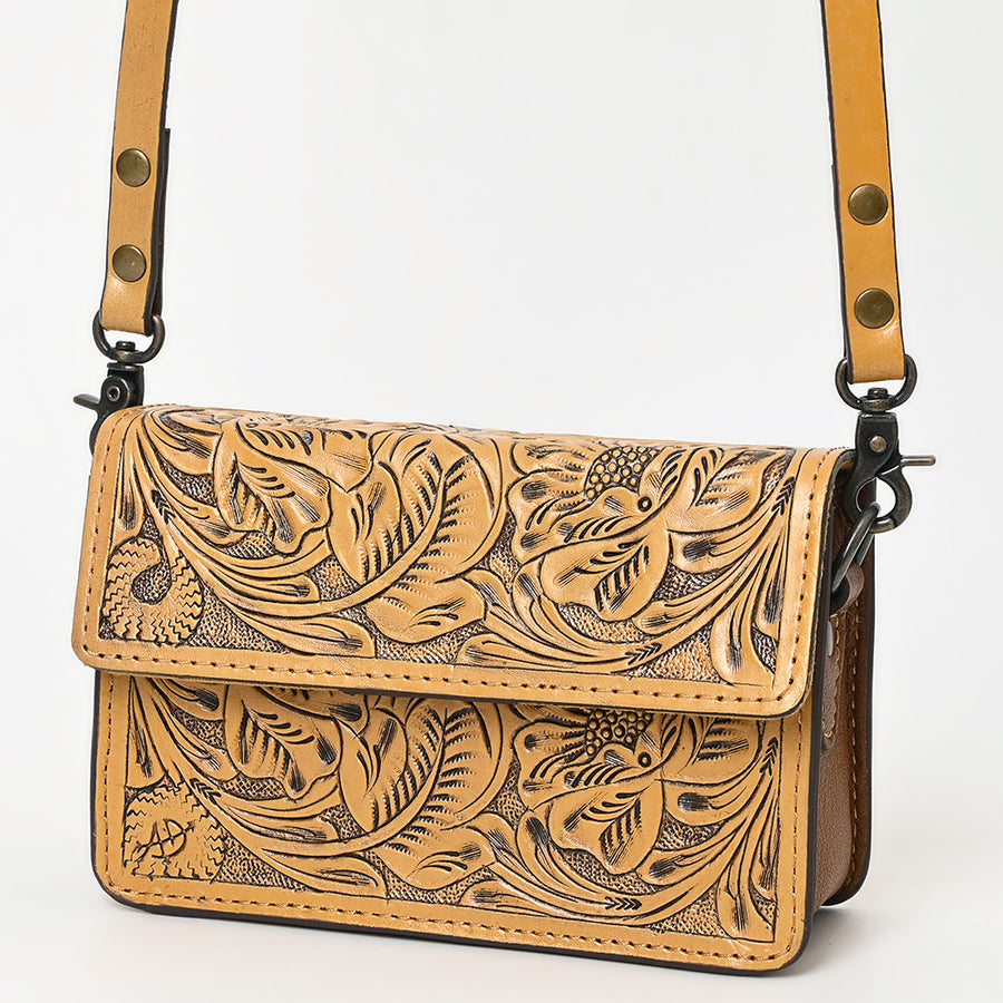 American Darling Hand-Tooled Leather Small Cross Body Bag - Floral Carved Western Purse - Uhorse