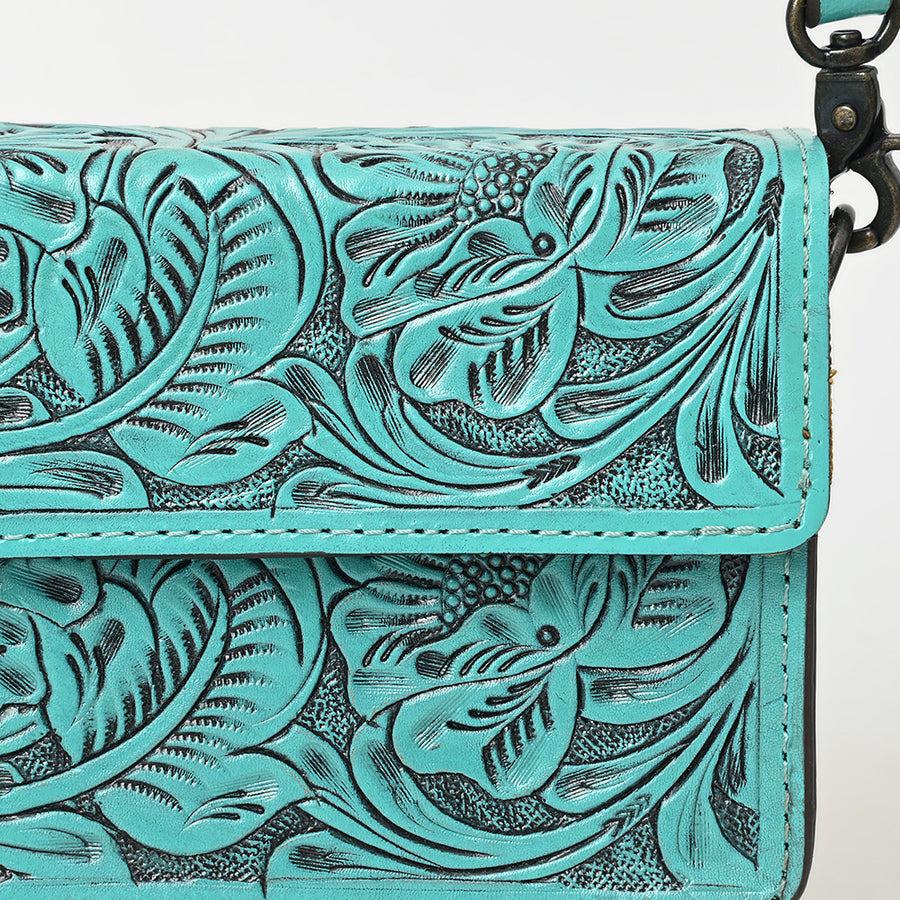 American Darling Hand-Tooled Leather Small Cross Body Bag – Floral Carved Vegetable-Tanned Genuine Leather Western Purse
