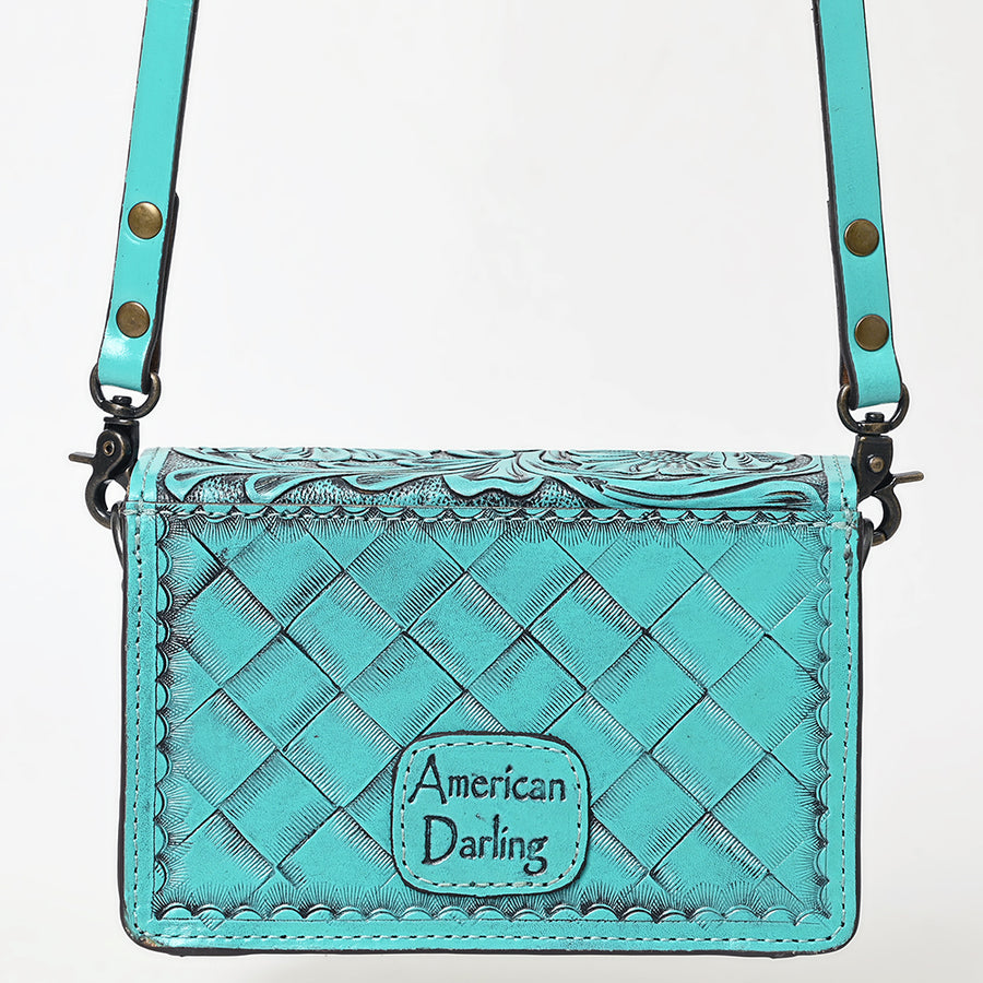 American Darling Hand-Tooled Leather Small Cross Body Bag – Floral Carved Vegetable-Tanned Genuine Leather Western Purse