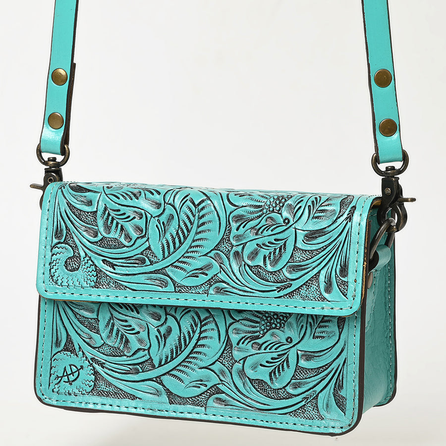 American Darling Hand-Tooled Leather Small Cross Body Bag - Floral Carved Western Purse - Uhorse