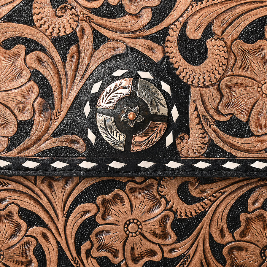 American Darling Hand-Tooled Genuine Leather Small Crossbody Bag | Floral Carved Buckstitched Western Purse | Full-Grain Leather Crossbody