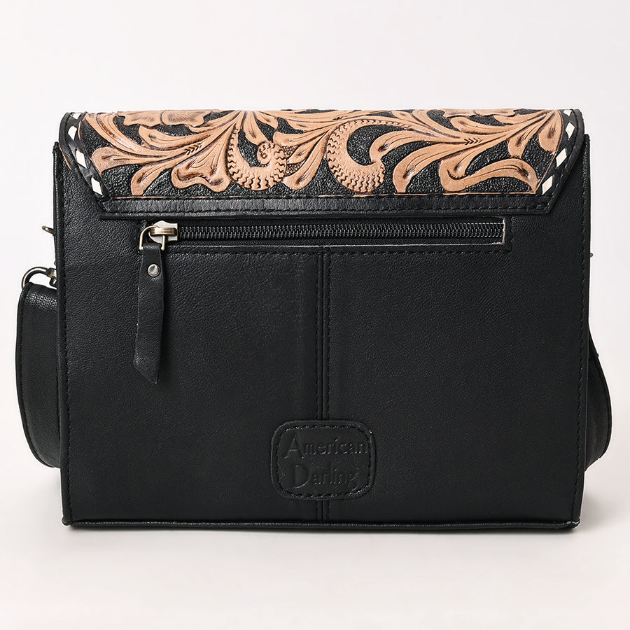 American Darling Hand-Tooled Genuine Leather Small Crossbody Bag | Floral Carved Buckstitched Western Purse | Full-Grain Leather Crossbody