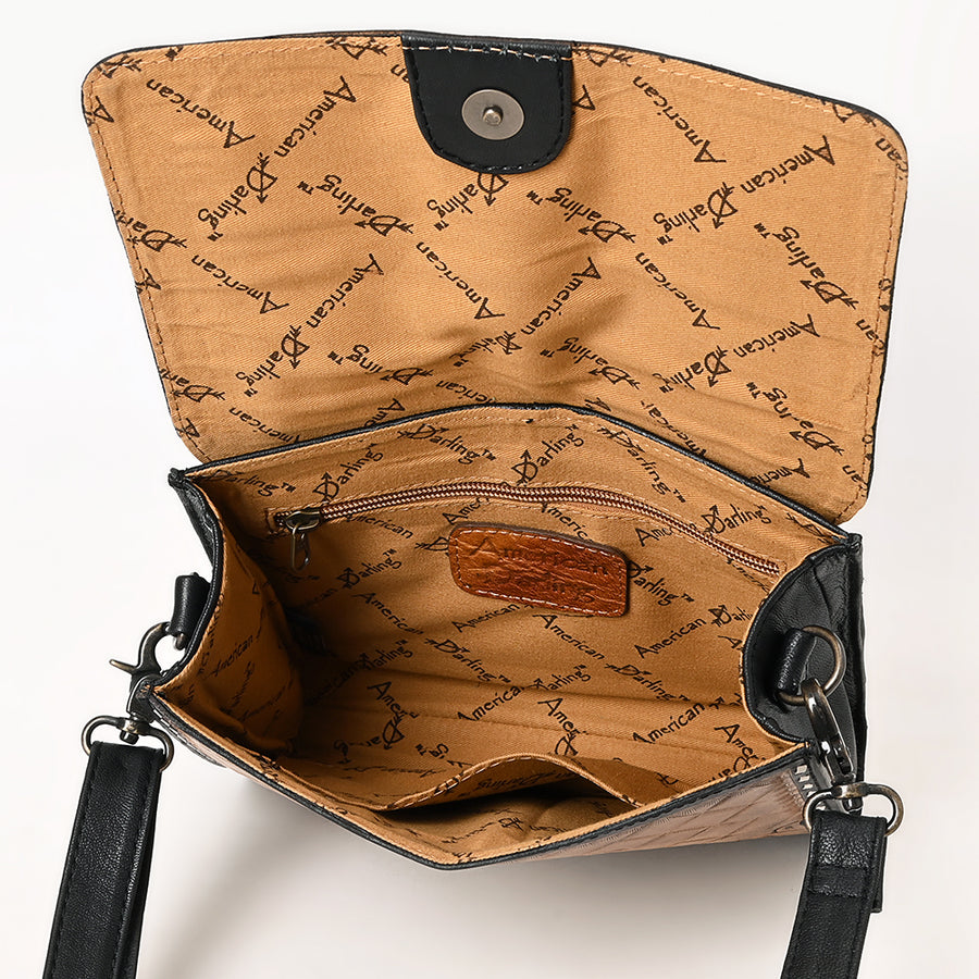 American Darling Hand-Tooled Genuine Leather Small Crossbody Bag | Floral Carved Buckstitched Western Purse | Full-Grain Leather Crossbody
