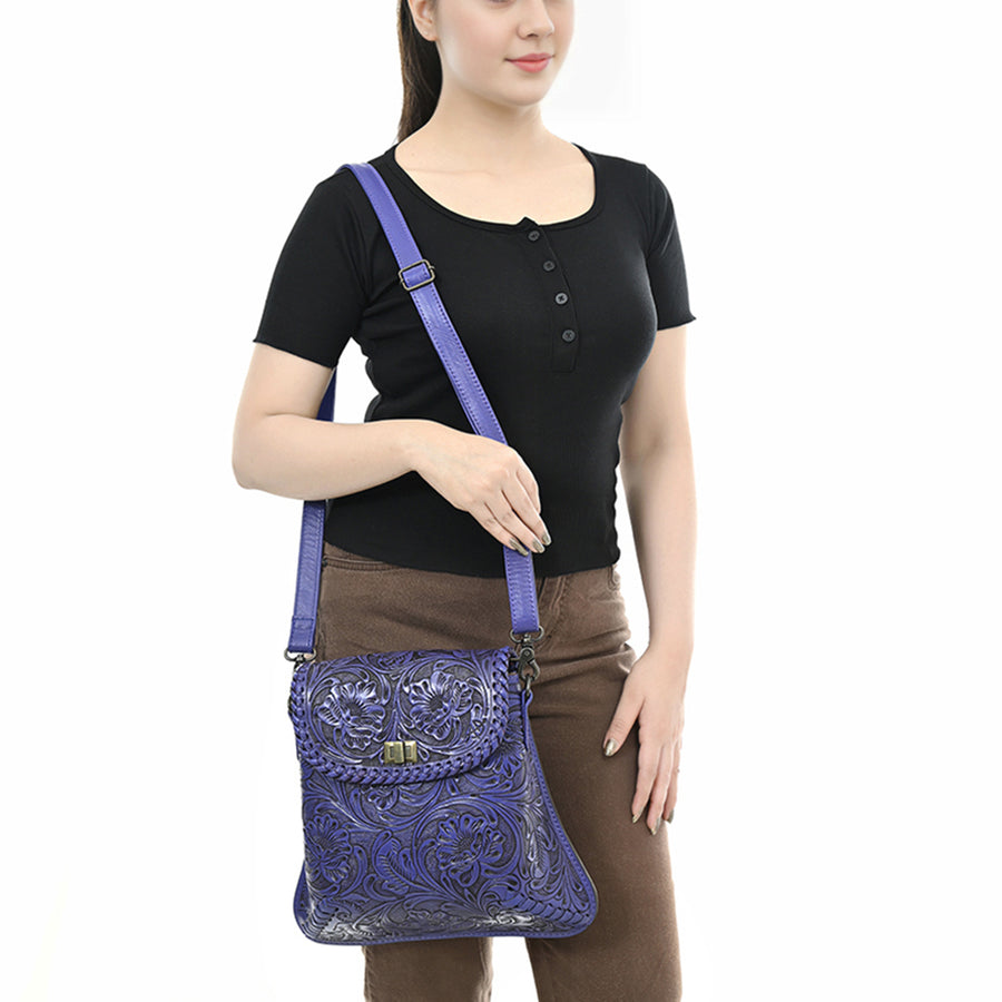 American Darling Hand-Tooled Genuine Leather Crossbody Bag | Floral Carved Full-Grain Western Purse | Everyday Leather Crossbody for Women
