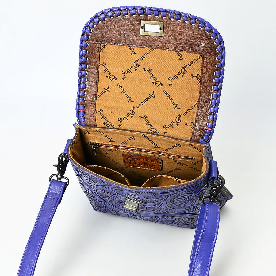 American Darling Hand-Tooled Genuine Leather Crossbody Bag | Floral Carved Full-Grain Western Purse | Everyday Leather Crossbody for Women