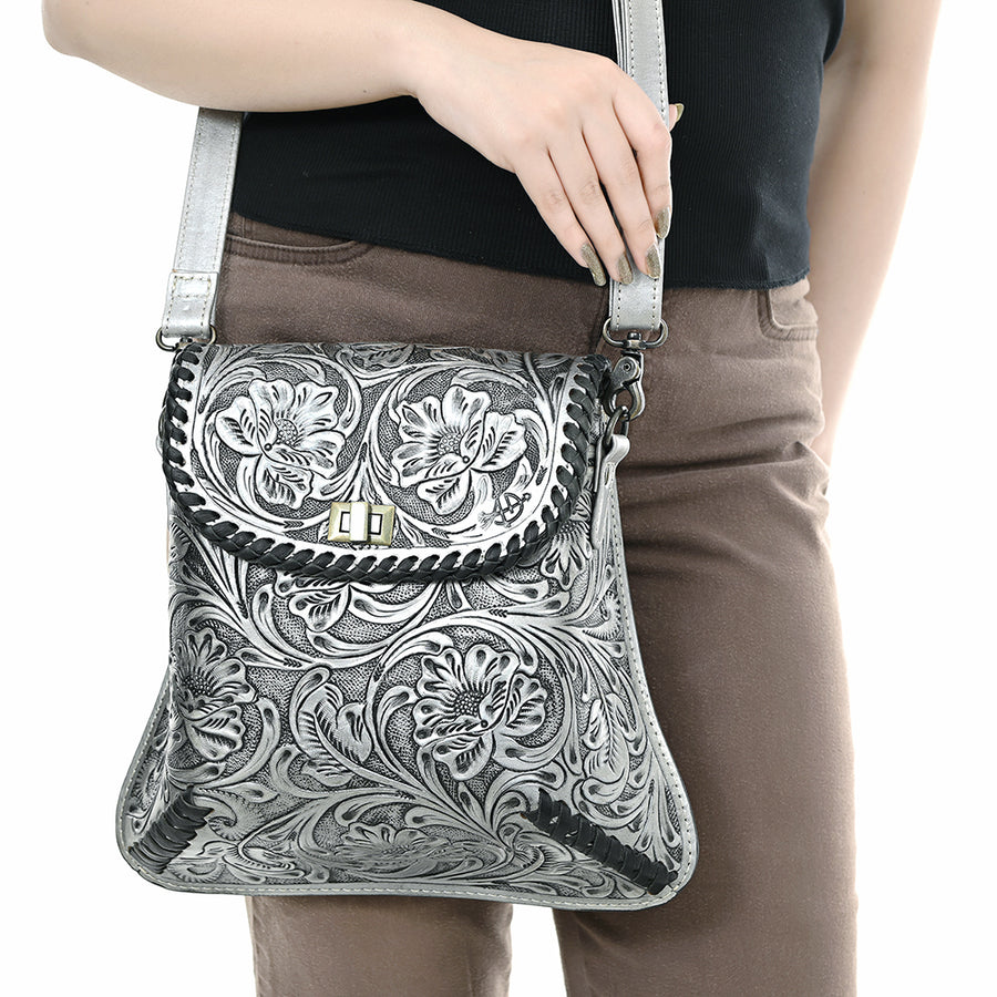 American Darling Hand-Tooled Genuine Leather Crossbody Bag | Floral Carved Full-Grain Western Purse | Everyday Leather Crossbody for Women