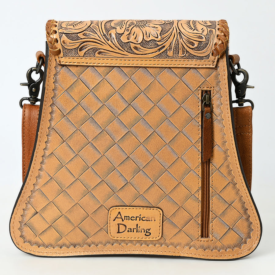 American Darling Hand-Tooled Genuine Leather Crossbody Bag | Floral Carved Full-Grain Western Purse | Everyday Leather Crossbody for Women