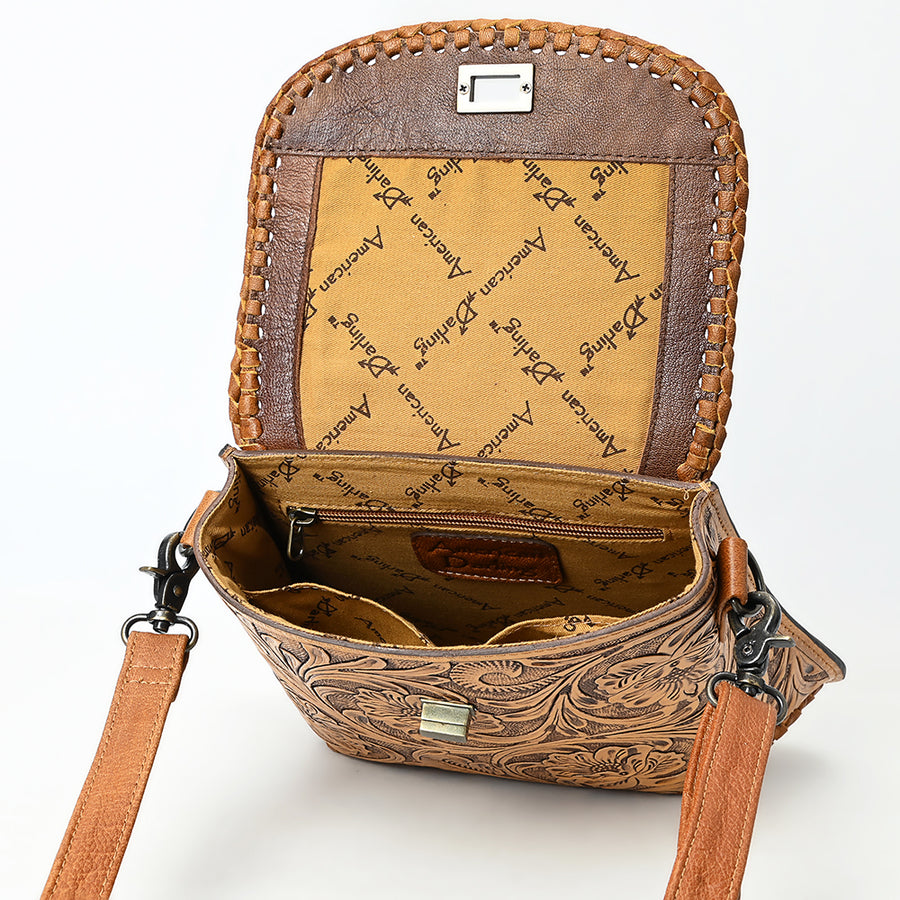 American Darling Hand-Tooled Genuine Leather Crossbody Bag | Floral Carved Full-Grain Western Purse | Everyday Leather Crossbody for Women