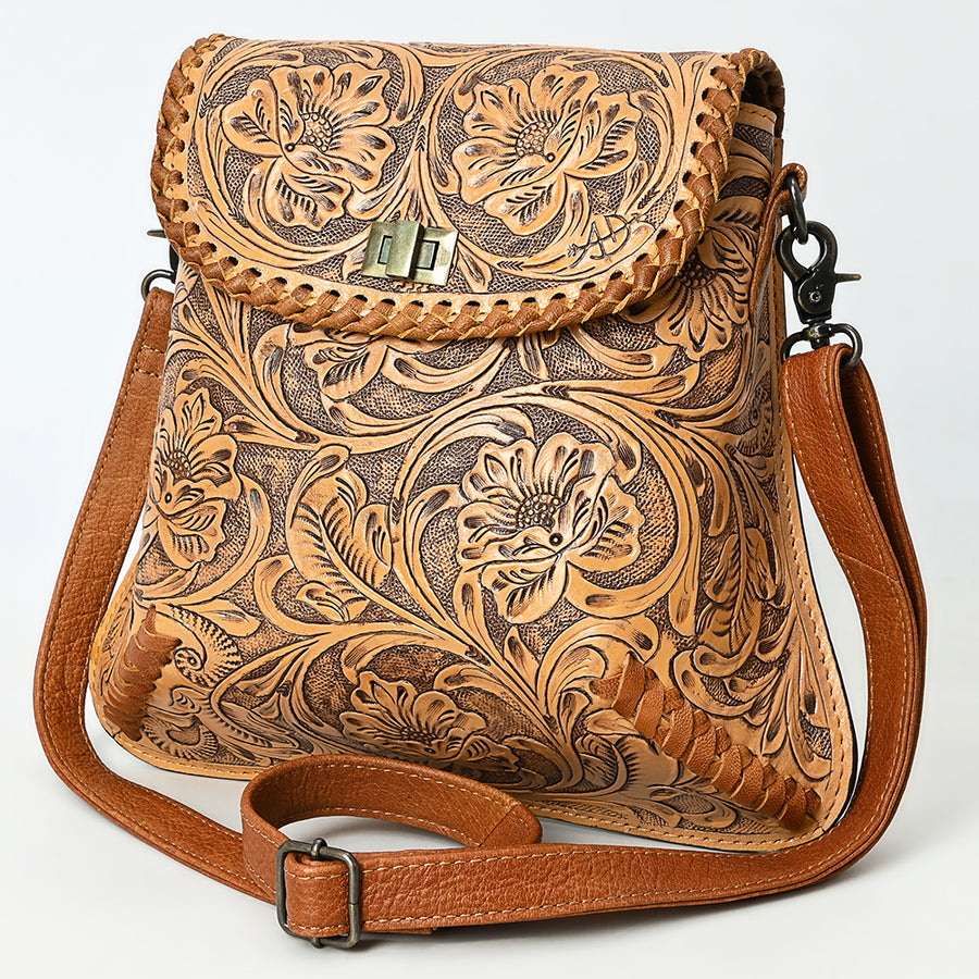 American Darling Hand-Tooled Leather Crossbody Bag | Floral Carved Western Purse - Uhorse