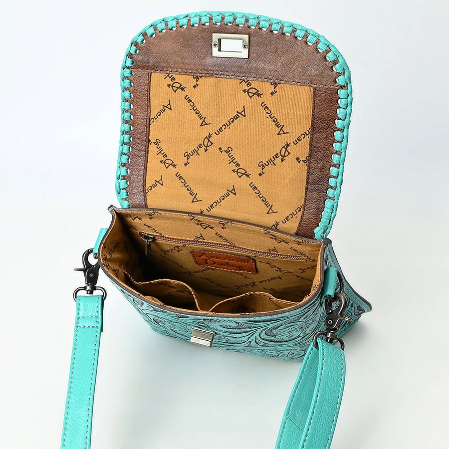 American Darling Hand-Tooled Genuine Leather Crossbody Bag | Floral Carved Full-Grain Western Purse | Everyday Leather Crossbody for Women