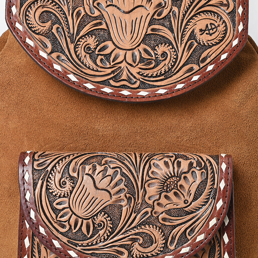 American Darling Hand-Tooled Leather Backpack Bag | Floral Carved Full-Grain Western Pack | Eco-Friendly Vegetable-Tanned Leather