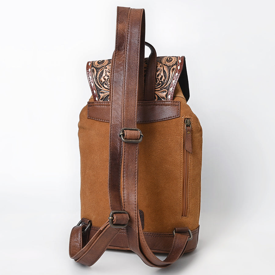 American Darling Hand-Tooled Leather Backpack Bag | Floral Carved Full-Grain Western Pack | Eco-Friendly Vegetable-Tanned Leather