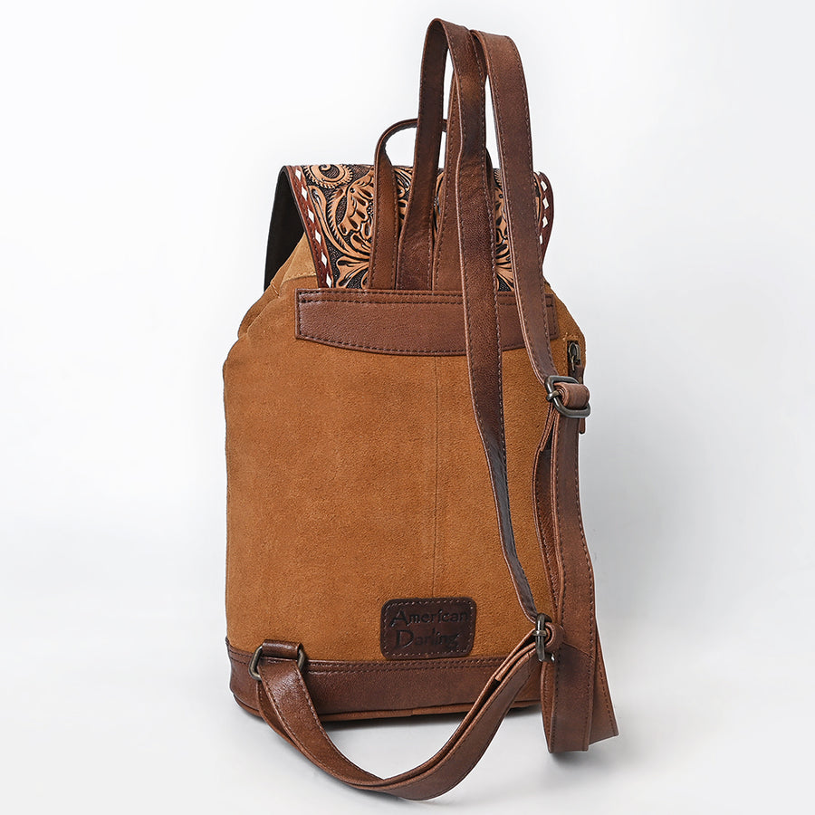 American Darling Hand-Tooled Leather Backpack Bag | Floral Carved Full-Grain Western Pack | Eco-Friendly Vegetable-Tanned Leather