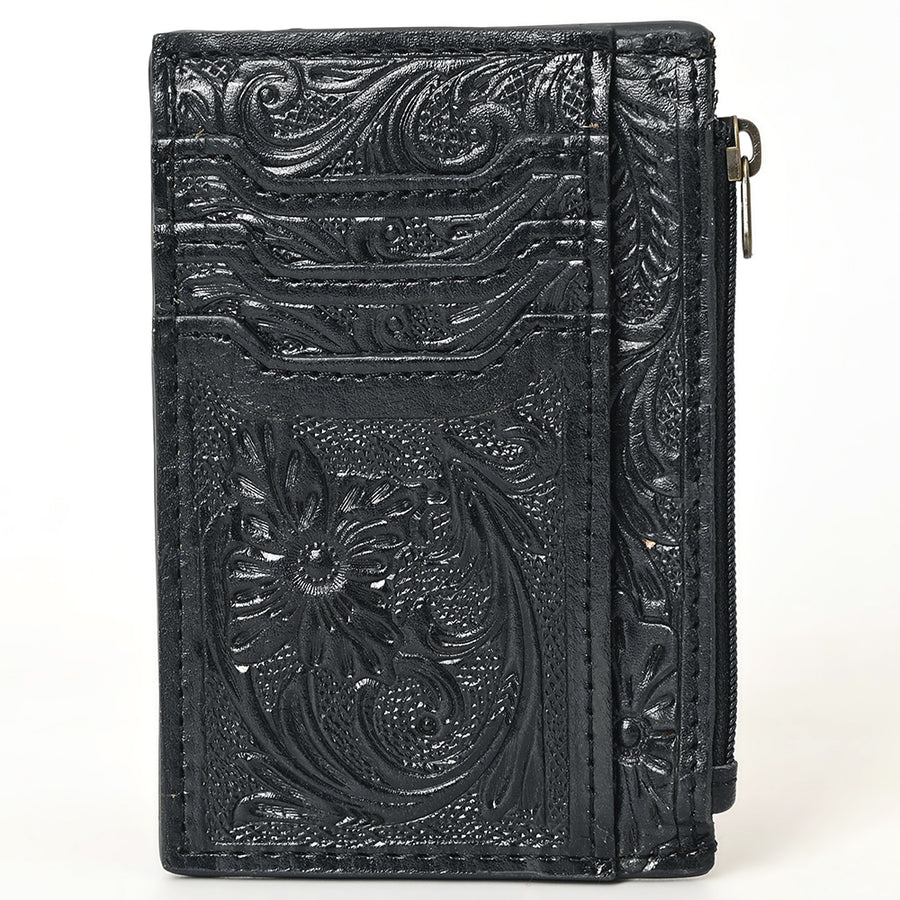 Western Leather Card Holder Bag with Hand-Tooled Floral Carved Full Grain Vegetable-Tanned Leather by American Darling