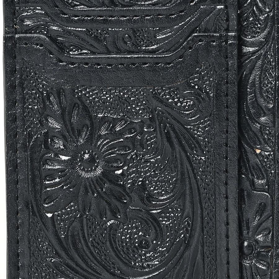 Western Leather Card Holder Bag with Hand-Tooled Floral Carved Full Grain Vegetable-Tanned Leather by American Darling