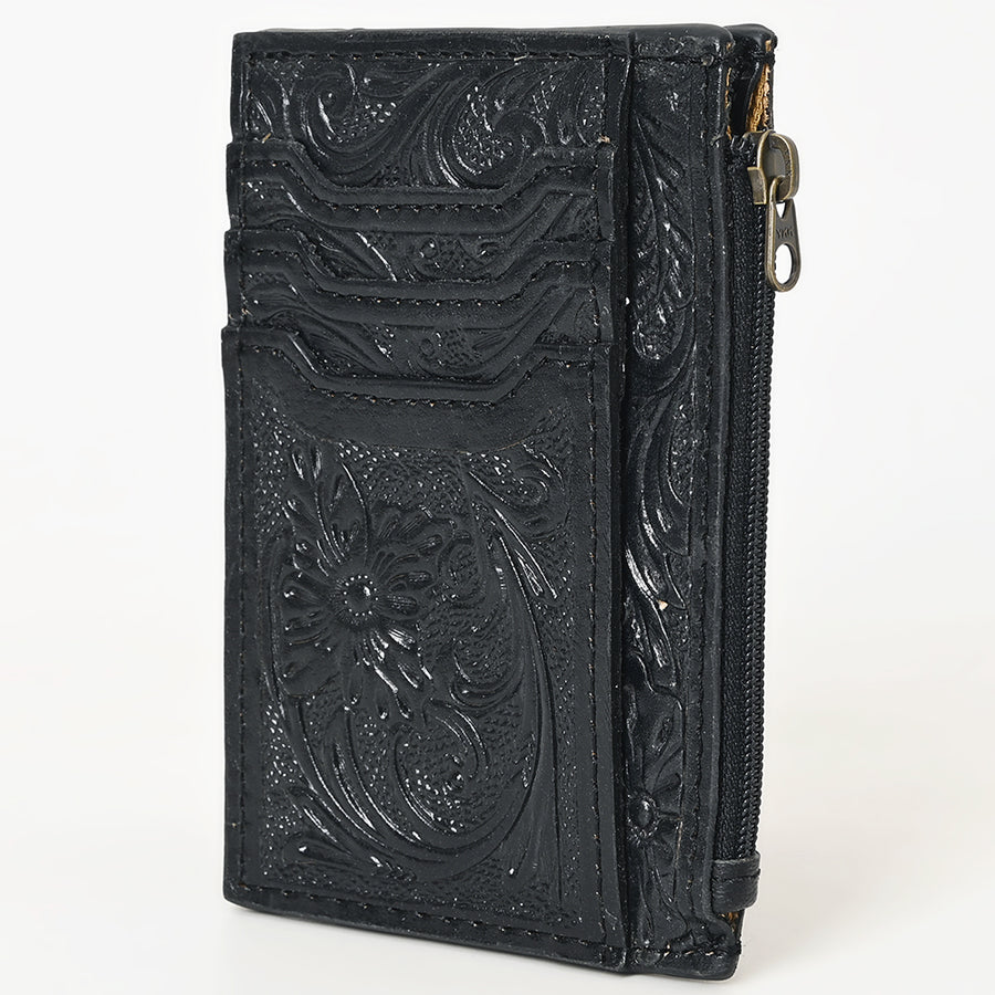 American Darling Western Leather Card Holder Bag with Hand-Tooled Floral Carved Detail - Uhorse
