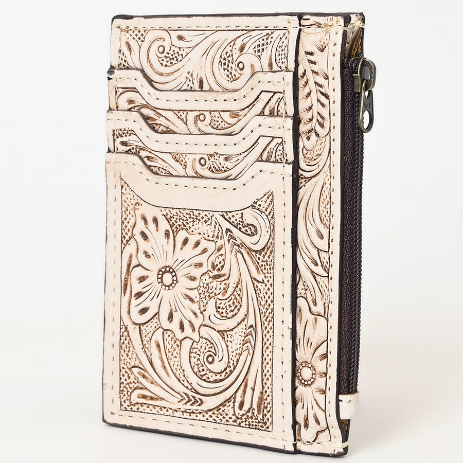 American Darling Western Leather Card Holder Bag with Hand-Tooled Floral Carved Detail - Uhorse