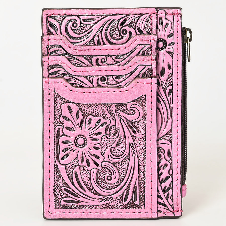 Western Leather Card Holder Bag with Hand-Tooled Floral Carved Full Grain Vegetable-Tanned Leather by American Darling