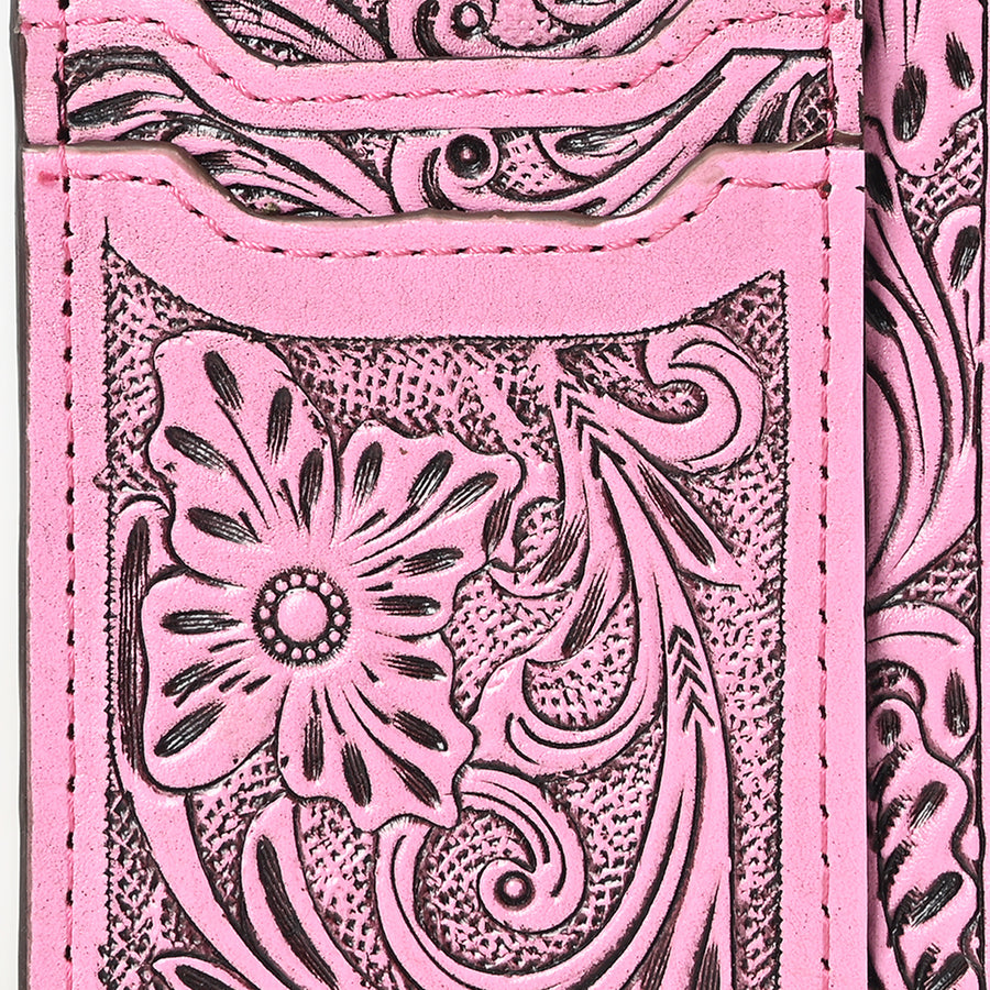 Western Leather Card Holder Bag with Hand-Tooled Floral Carved Full Grain Vegetable-Tanned Leather by American Darling