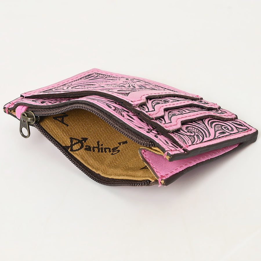 Western Leather Card Holder Bag with Hand-Tooled Floral Carved Full Grain Vegetable-Tanned Leather by American Darling