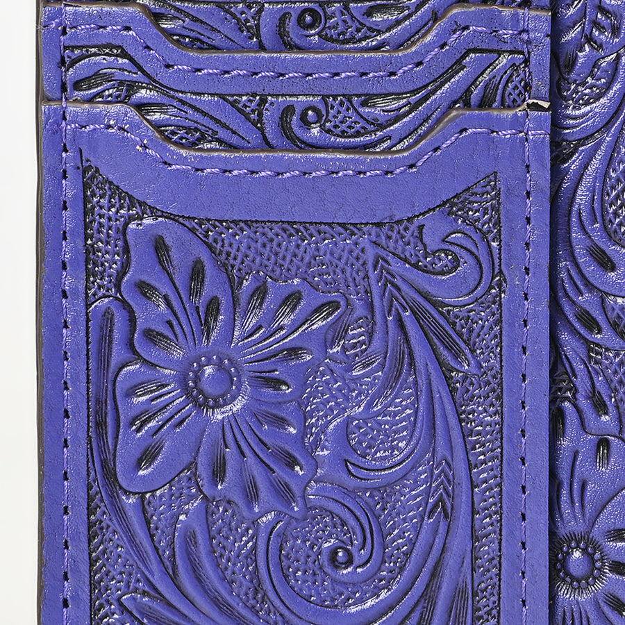 Western Leather Card Holder Bag with Hand-Tooled Floral Carved Full Grain Vegetable-Tanned Leather by American Darling