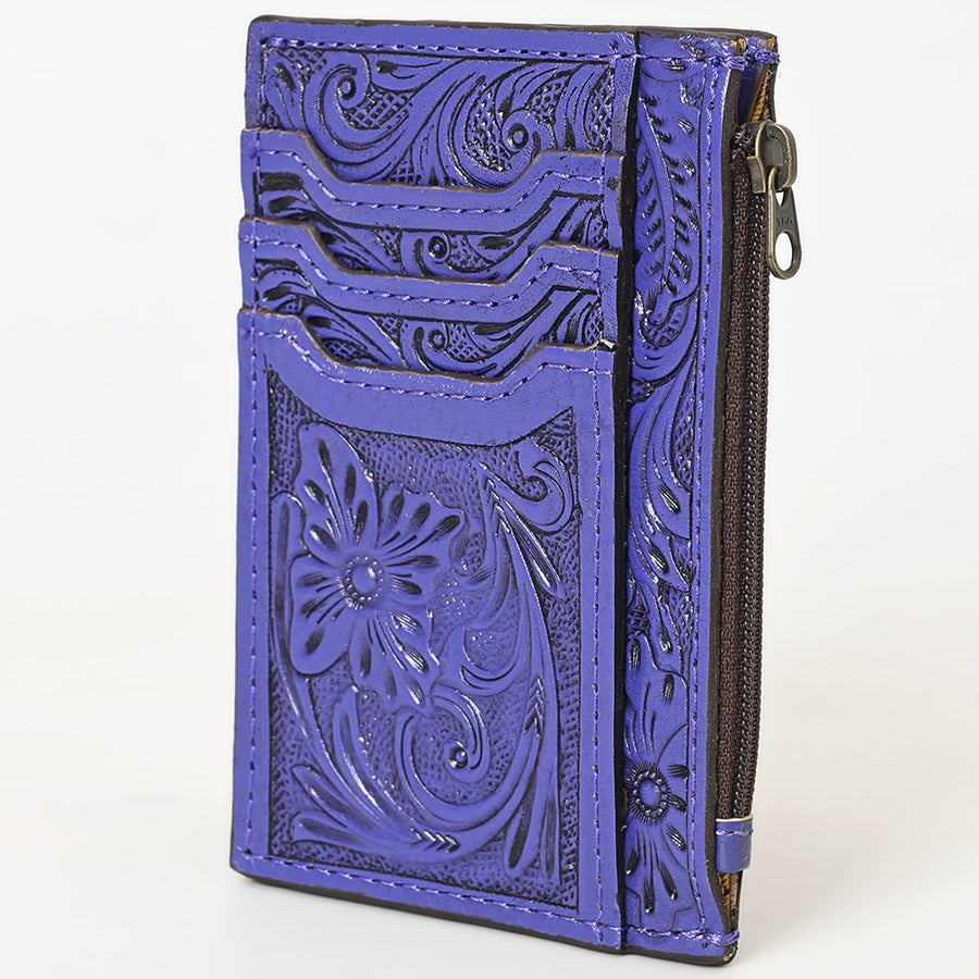 American Darling Western Leather Card Holder Bag with Hand-Tooled Floral Carved Detail - Uhorse