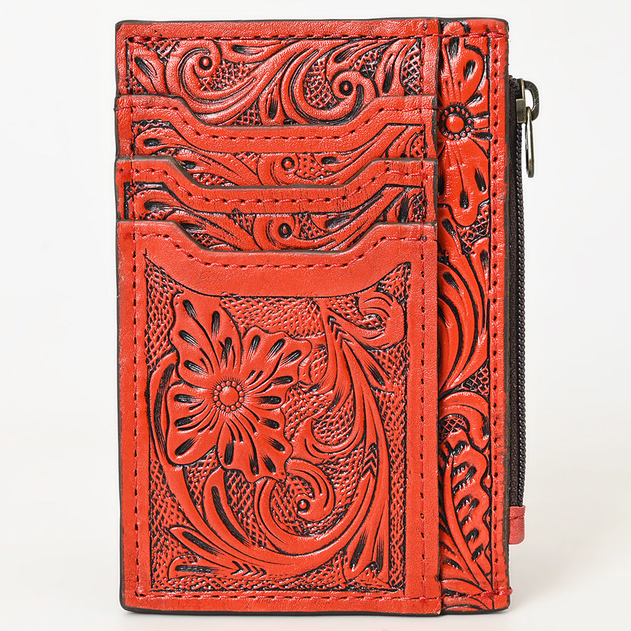 Western Leather Card Holder Bag with Hand-Tooled Floral Carved Full Grain Vegetable-Tanned Leather by American Darling