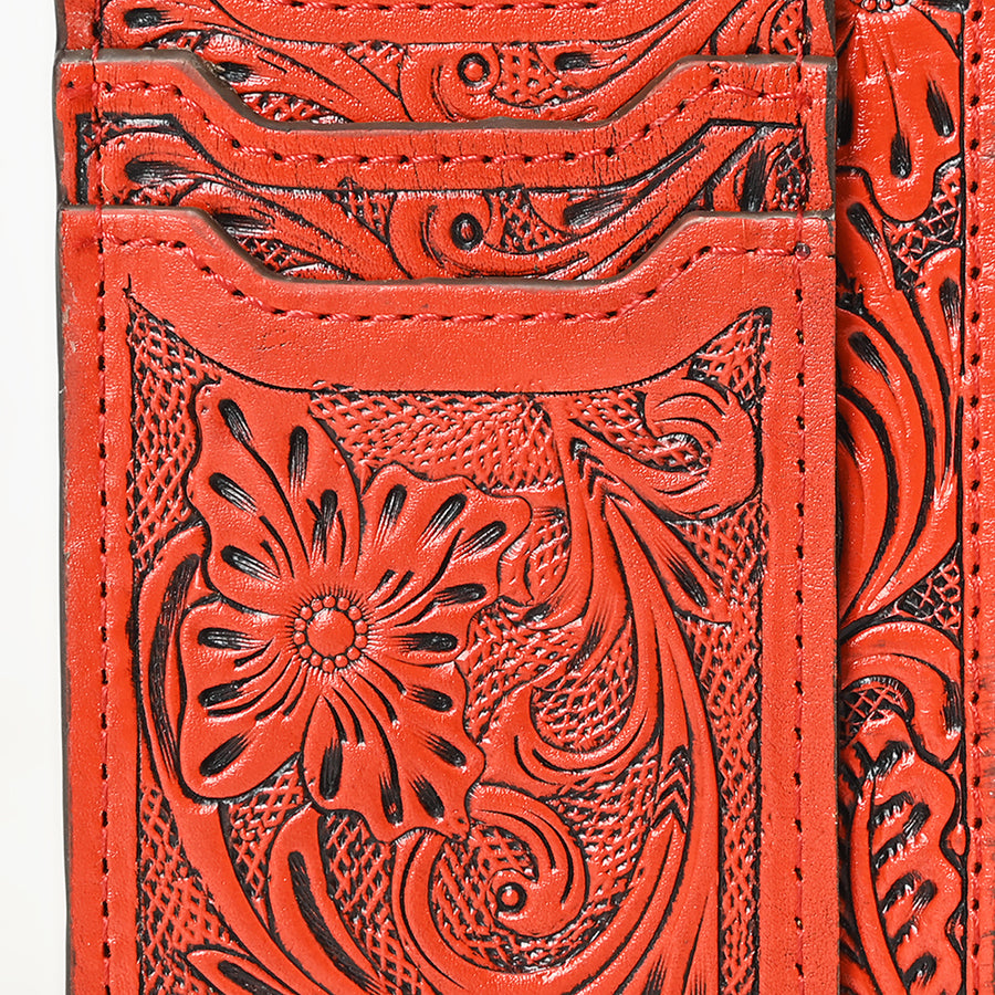 Western Leather Card Holder Bag with Hand-Tooled Floral Carved Full Grain Vegetable-Tanned Leather by American Darling