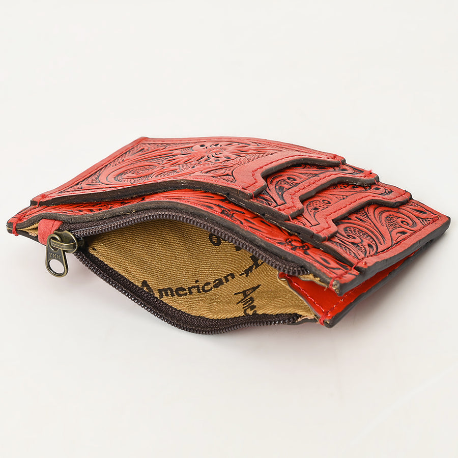Western Leather Card Holder Bag with Hand-Tooled Floral Carved Full Grain Vegetable-Tanned Leather by American Darling