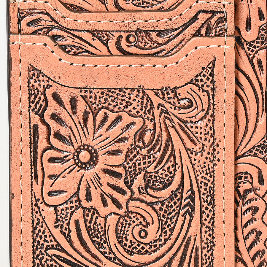 Western Leather Card Holder Bag with Hand-Tooled Floral Carved Full Grain Vegetable-Tanned Leather by American Darling