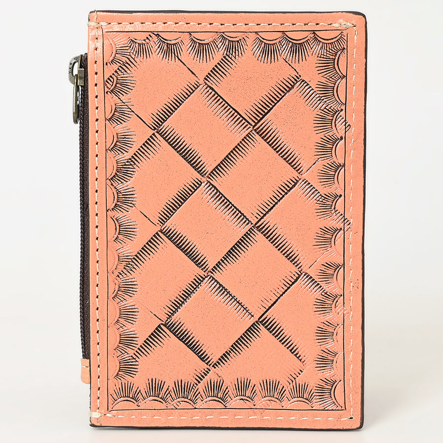 Western Leather Card Holder Bag with Hand-Tooled Floral Carved Full Grain Vegetable-Tanned Leather by American Darling