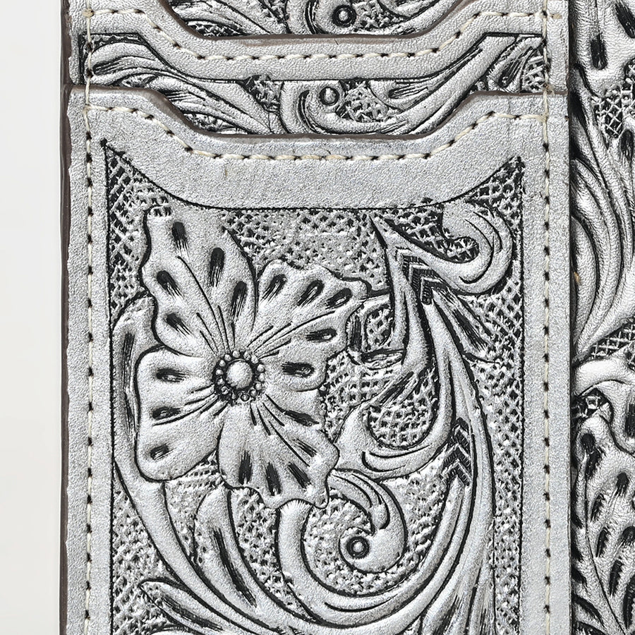 Western Leather Card Holder Bag with Hand-Tooled Floral Carved Full Grain Vegetable-Tanned Leather by American Darling
