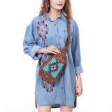 American Darling Sling Hand Tooled Upcycled Wool Genuine Leather Women Bag Western Handbag Purse