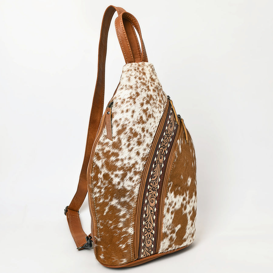 American Darling Western Leather Sling Bag with Hair-On Cowhide, Hand-Tooled Accents, Adjustable Strap, Spacious Interior & Premium Craftsmanship
