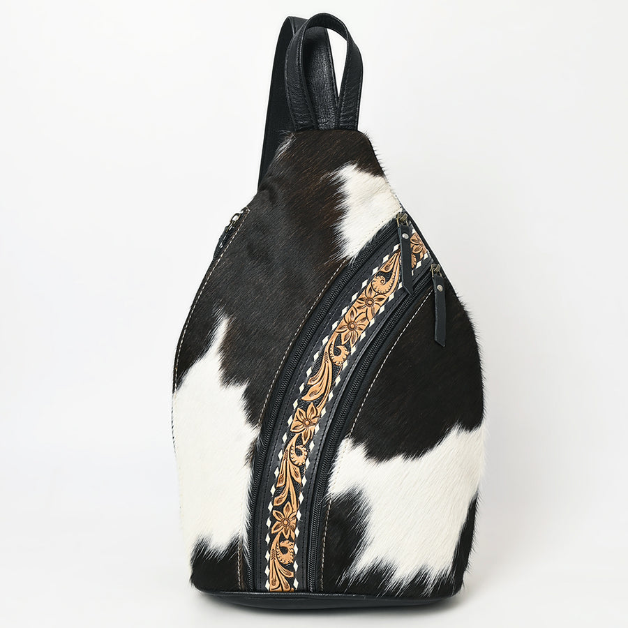 American Darling Western Leather Sling Bag with Hair-On Cowhide, Hand-Tooled Leather Accents, Adjustable Strap, Spacious Interior & Premium Craftsmanship