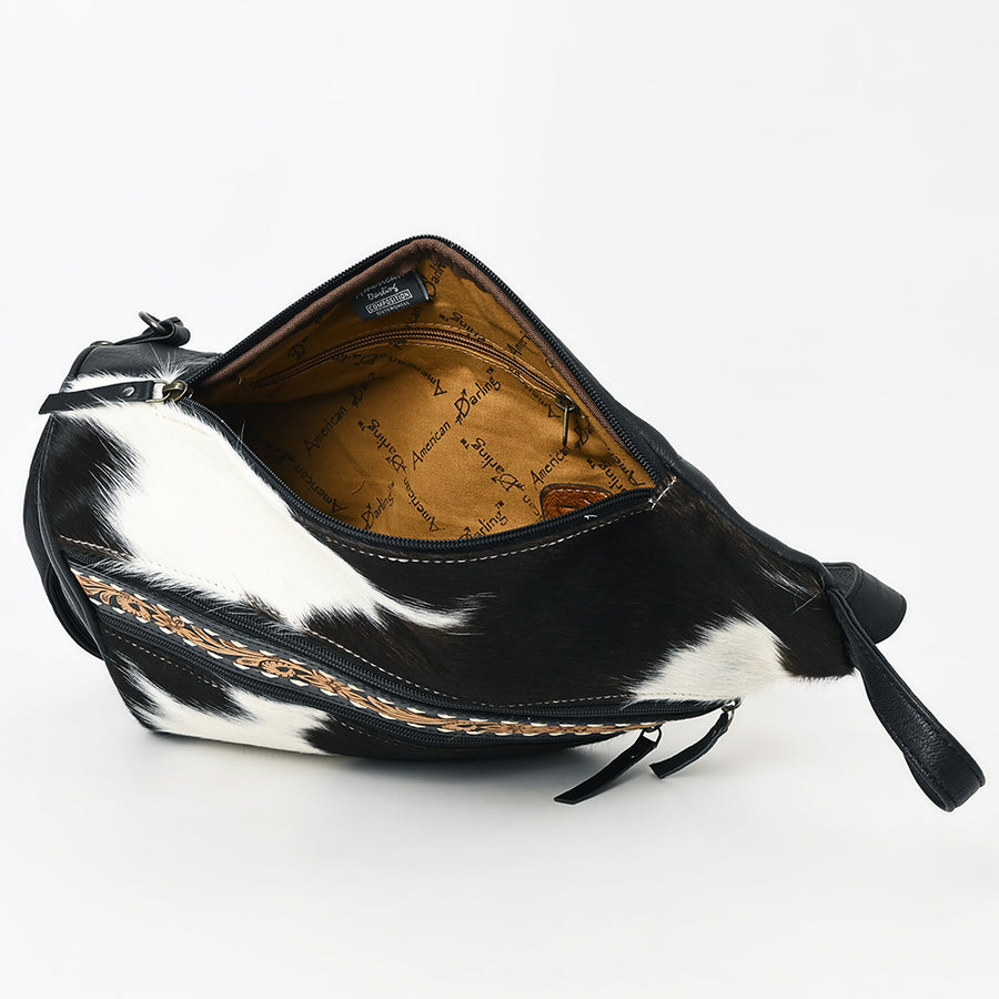 American Darling Western Leather Sling Bag with Hair-On Cowhide, Hand-Tooled Leather Accents, Adjustable Strap, Spacious Interior & Premium Craftsmanship